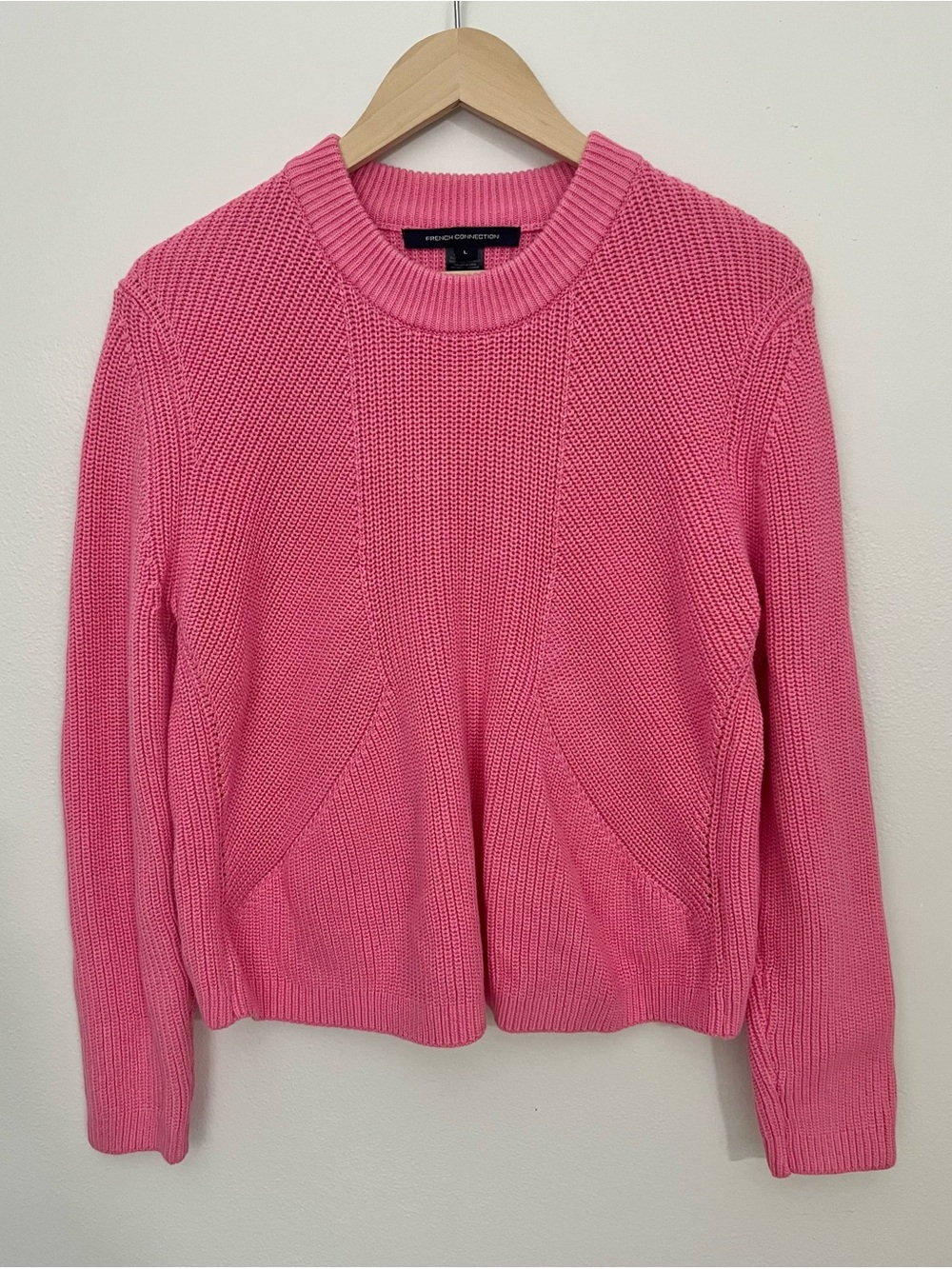 French Connection Pink Crewneck Textured Knit Sweater